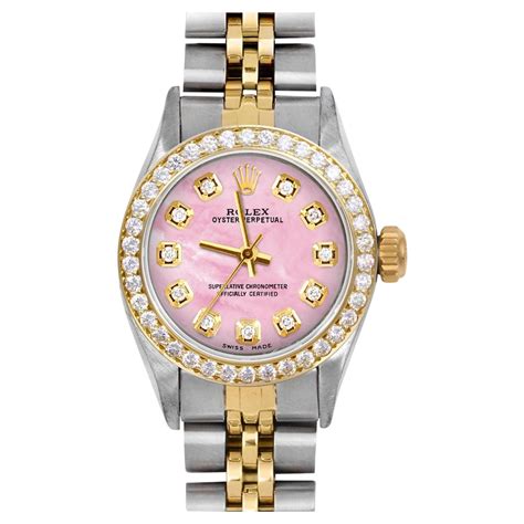 rolex ladies 1.40ct shoreline bezel|Rolex oyster steel pink dial.